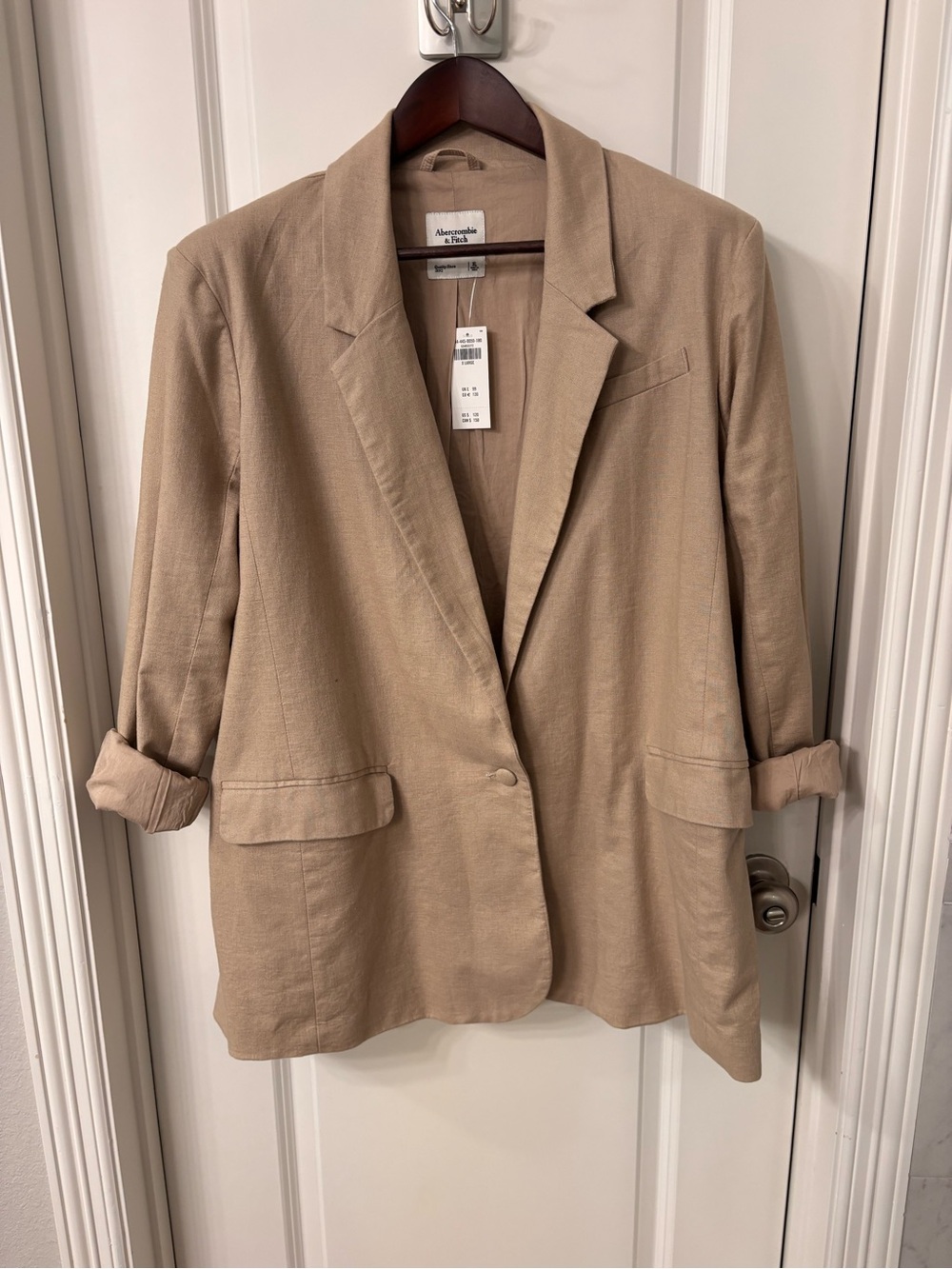 Abercrombie & Fitch Women's Tan Relaxed Linen-Blend Blazer